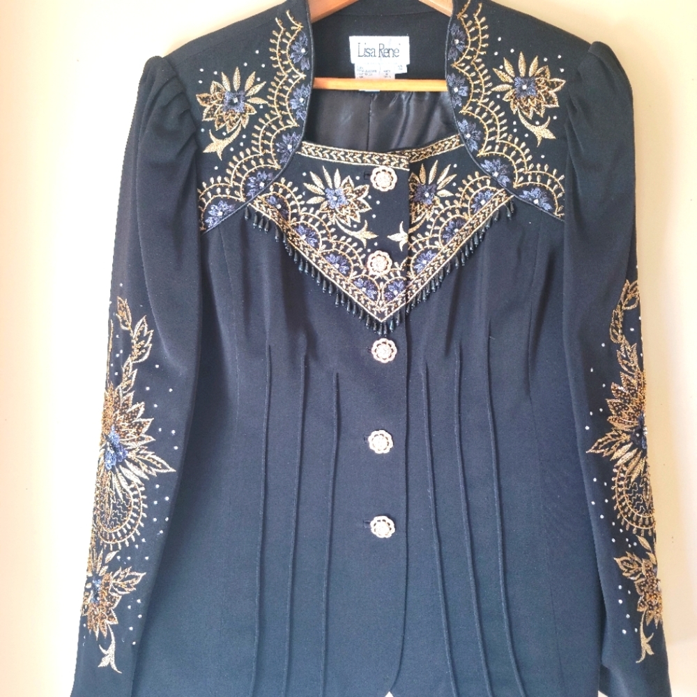**Vintage*** Lisa Rene' rhinestone floral embroidered coat/jacket/blazer